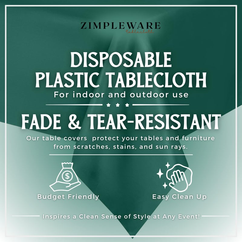 ZIMPLEWARE Premium Dark Green Plastic Table Cloth Disposable (12 Pk) Plastic Tablecloths for Rectangle Tables (54in x 108in) Party Table Cloths Disposable for 6ft to 8ft Rectangle Tables - Image 2